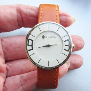 Silpada Retired Ladies Watch T1923 Orange Leather Strap, Mint w/ New Battery